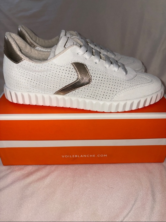 NWT VOILE BLANCHE INES Mesh 2 Leather And Suede Sneakers White-Platinum - Picture 10 of 16